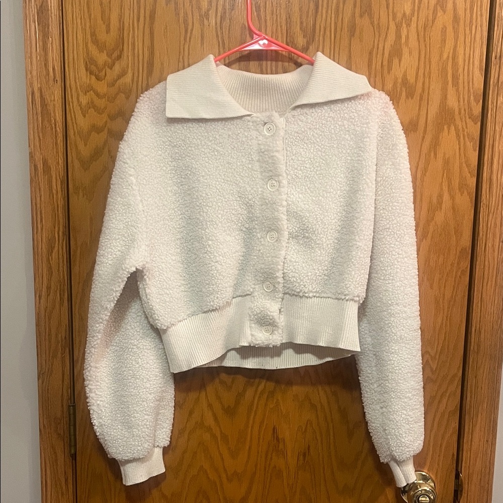 White Textured Button-Up Cardigan